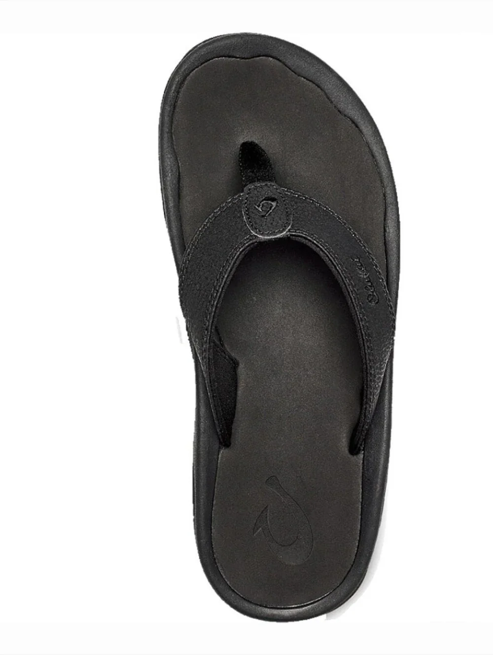 LIKE‎ NEW OluKai Leather Ohana Men's Flip Flop, Size 7, Black, Beach, Vacation